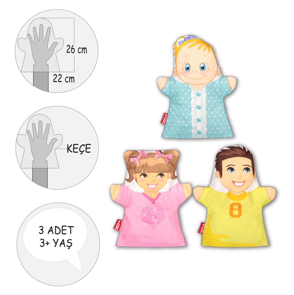 3 Piece Siblings Hand Puppet Set , Educational Toy