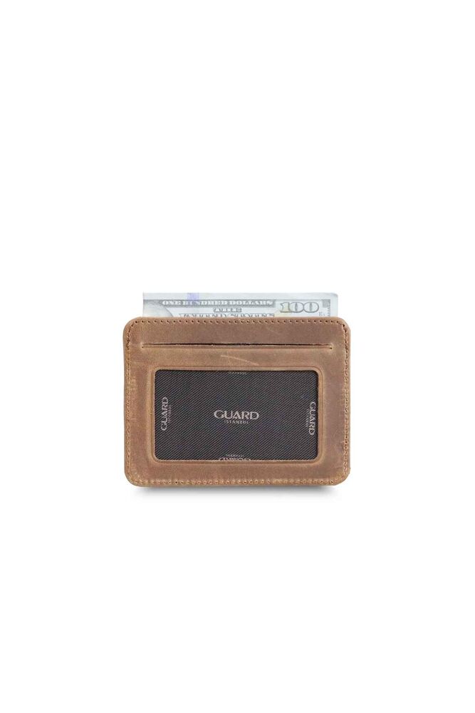 Vertical Crazy Tan Leather Card Holder