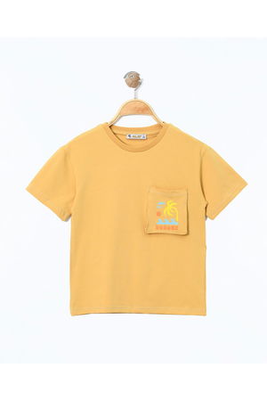 3-7 Years Pocket Printed T-Shirt Mustard