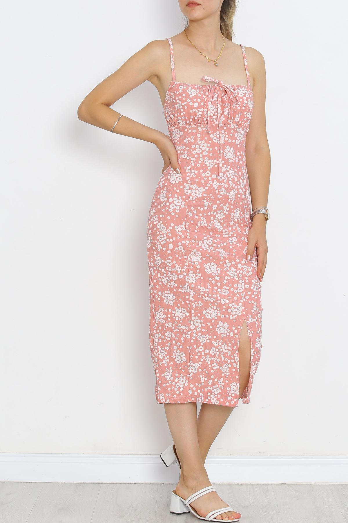 Strappy Patterned Dress Pudrabeyaz