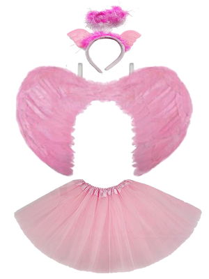 Kids Angel Costume Pink - Angel Wings Skirt Skirt Lighted Crown 3 Piece Costume Set