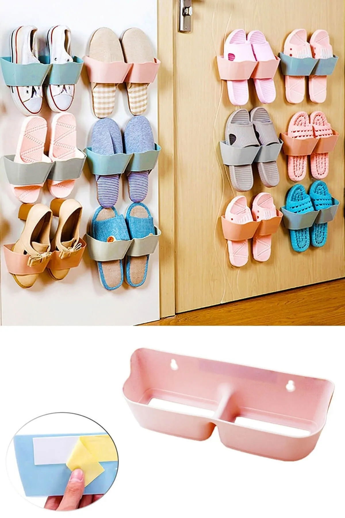 Bathroom Slipper Holder - Practical Behind Door Shelf - Slipper Holder Pink