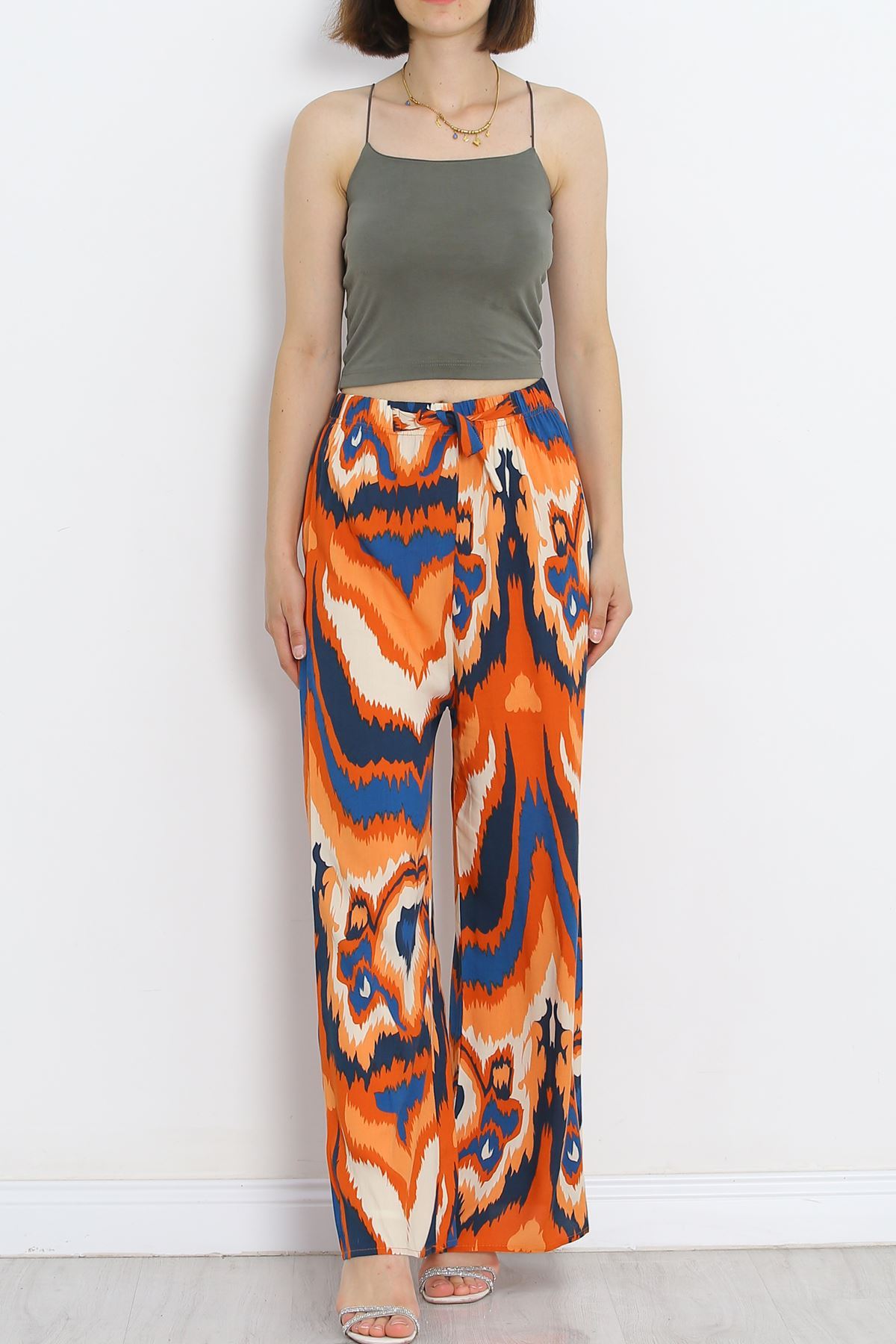 Patterned Woven Trousers OrangePetrol