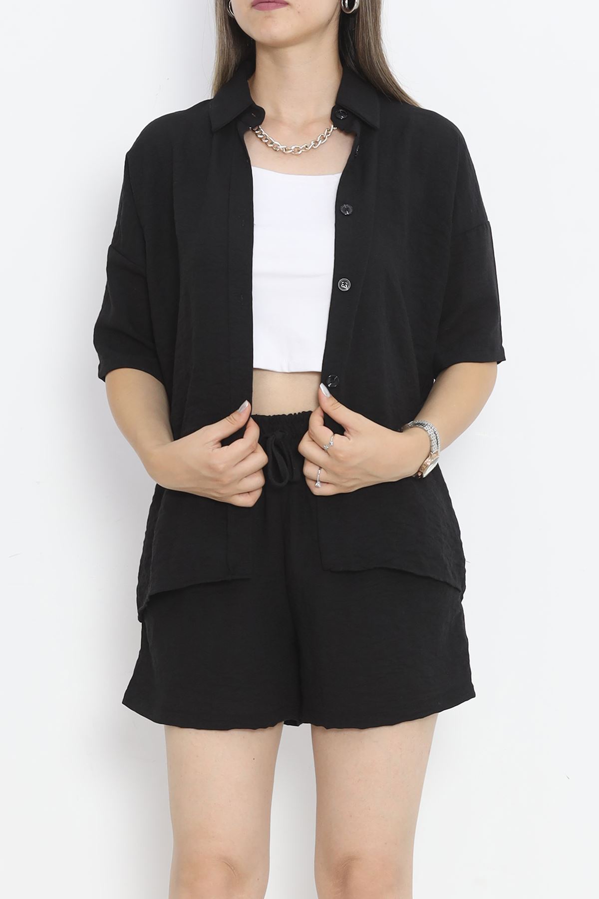 Linen Shorts Set Black