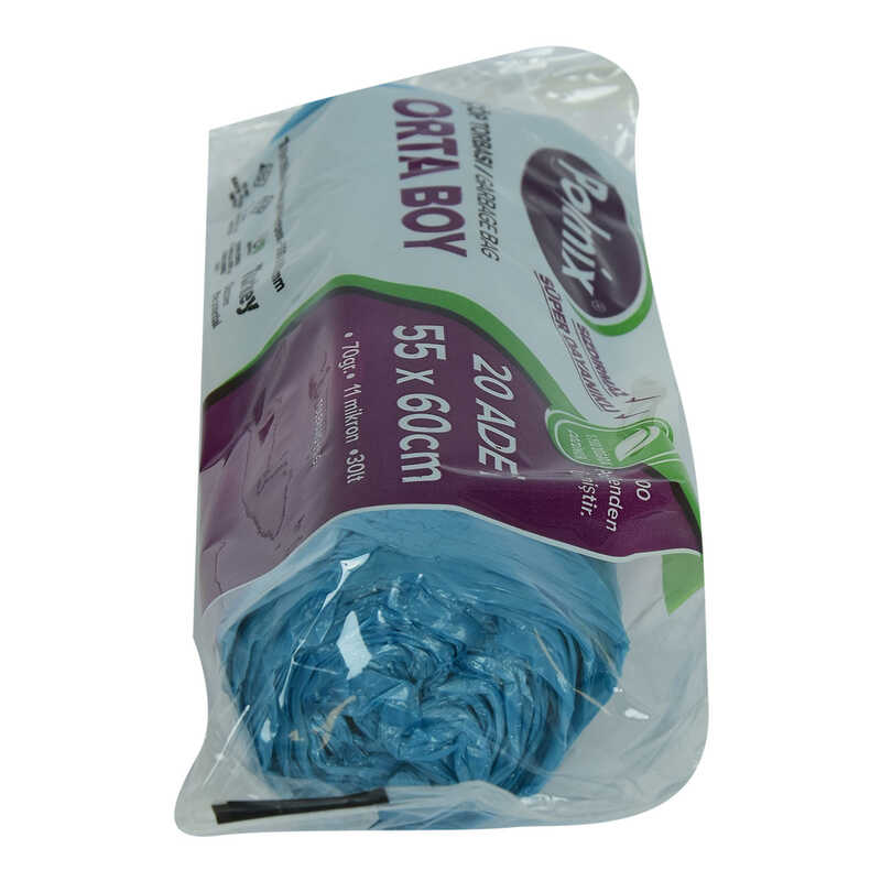 Garbage Bag Medium 55x60Cm 70Gr 11Mikron 30Lt Blue Roll 20 Pieces