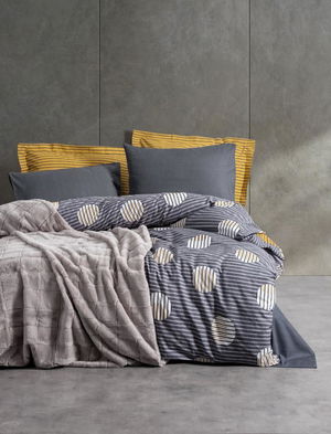 Trim Double Duvet Cover Set with Blanket Smooth Gray