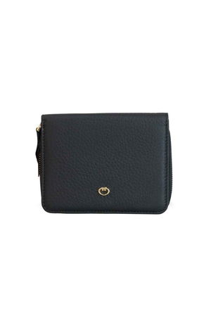 Matte Black Genuine Leather Women's Wallet with Coin Holder