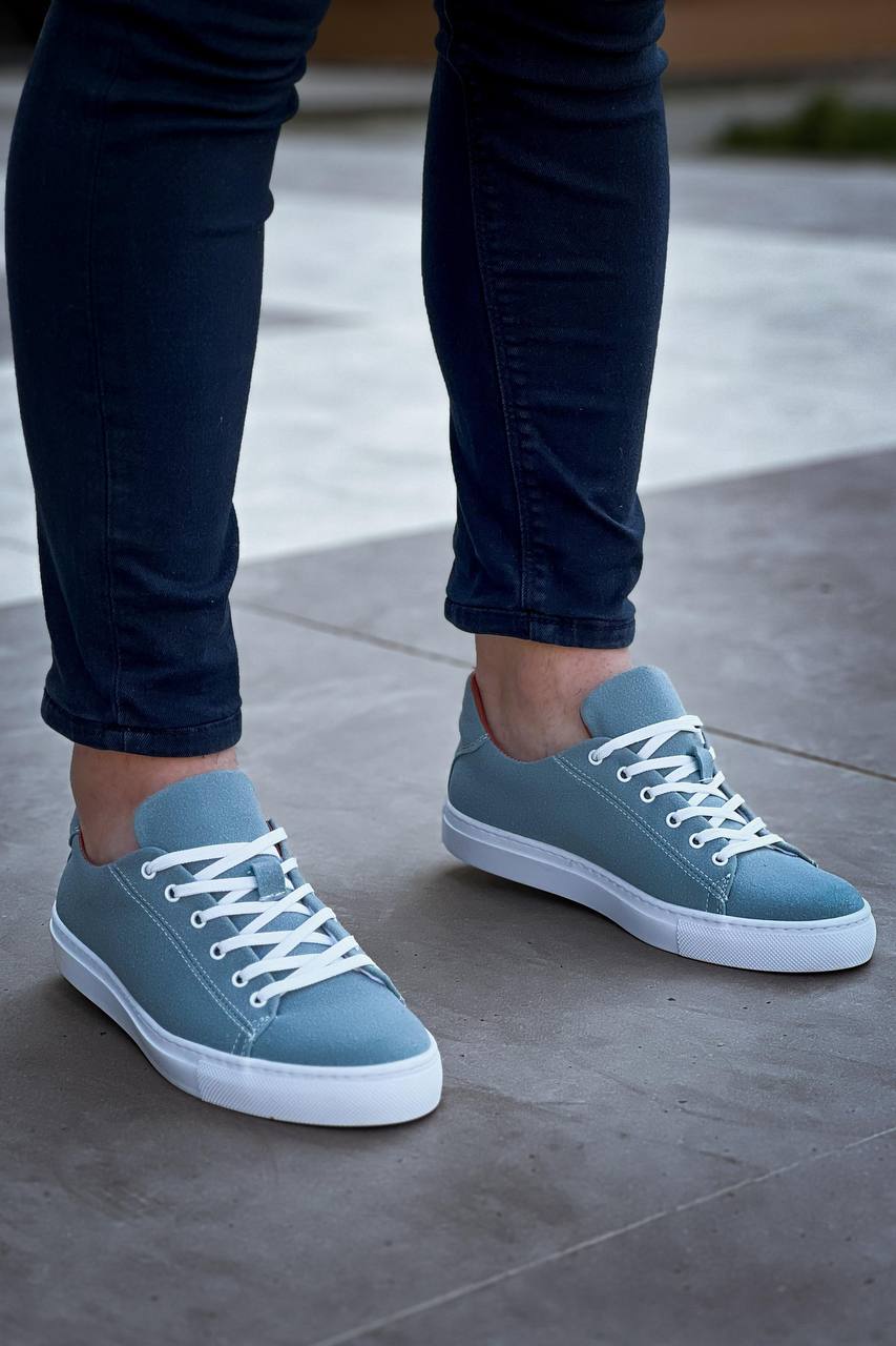 Bebe Blue Suede High Sole Lace-up Casual Men's Shoes