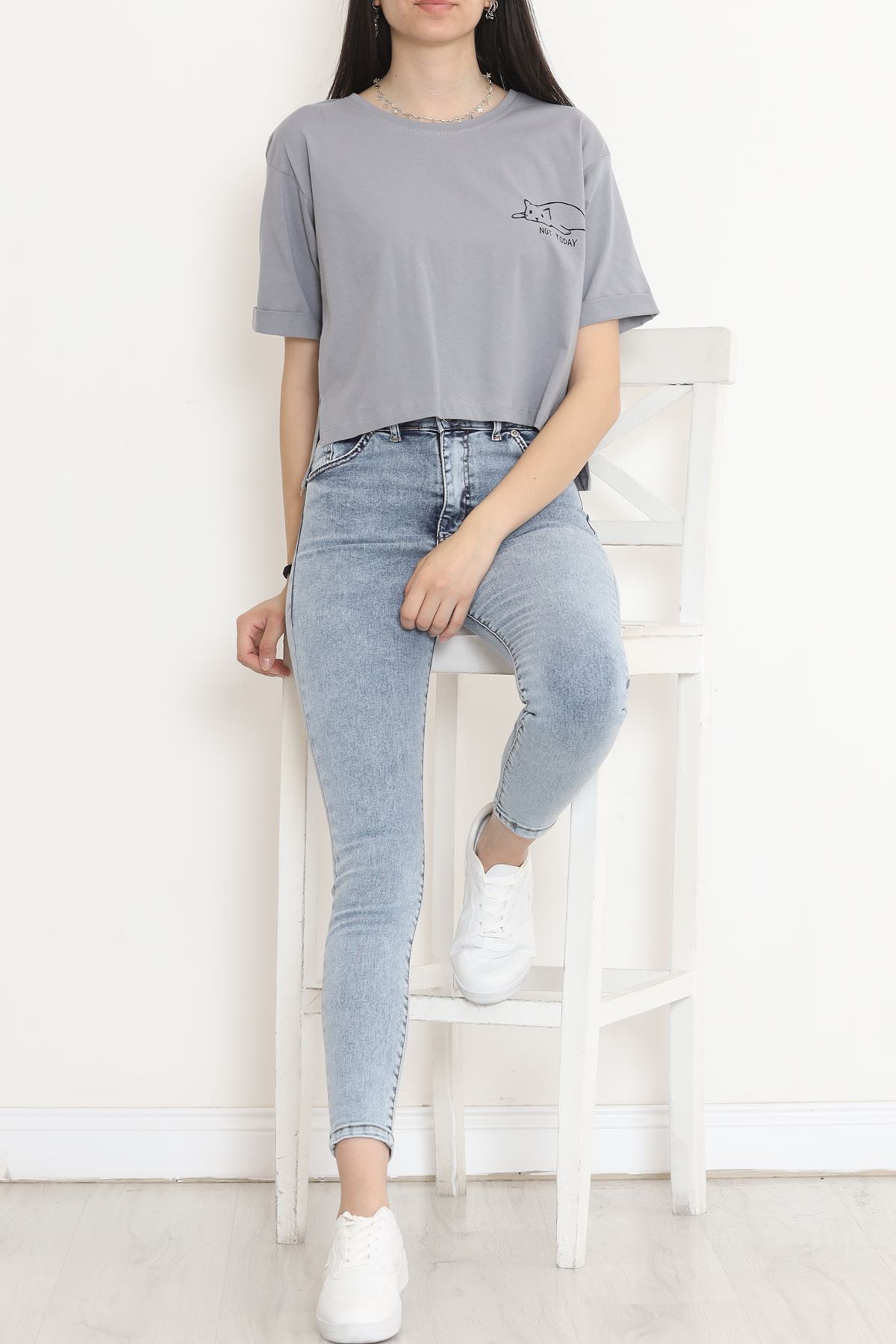 Double Sleeve Crop T-Shirt Smoked