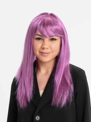 Rose Pink Color Straight Cut Long Party Wig False Hair