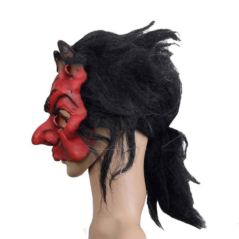 Latex Horror Mask Devil Horned Red Mask With Hair