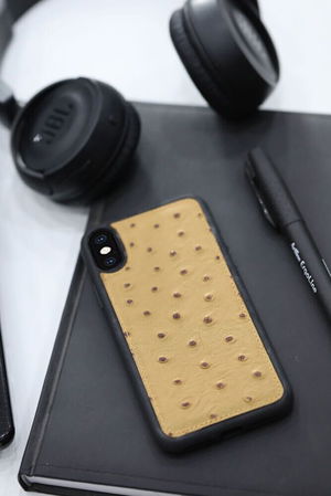 Tan Ostrich Model Leather iPhone X / XS Case