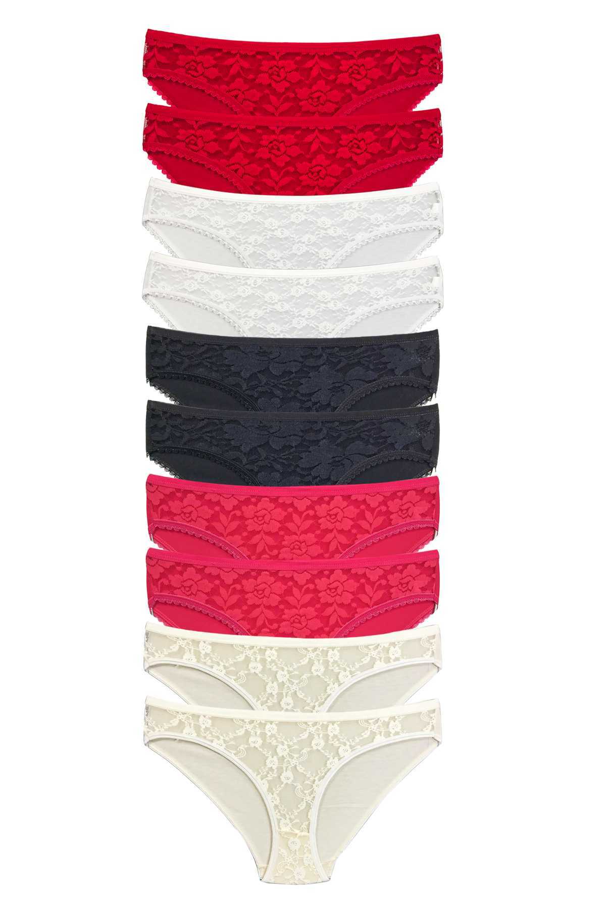 10Pcs Lace Front Transparent Women Slip Panties S1