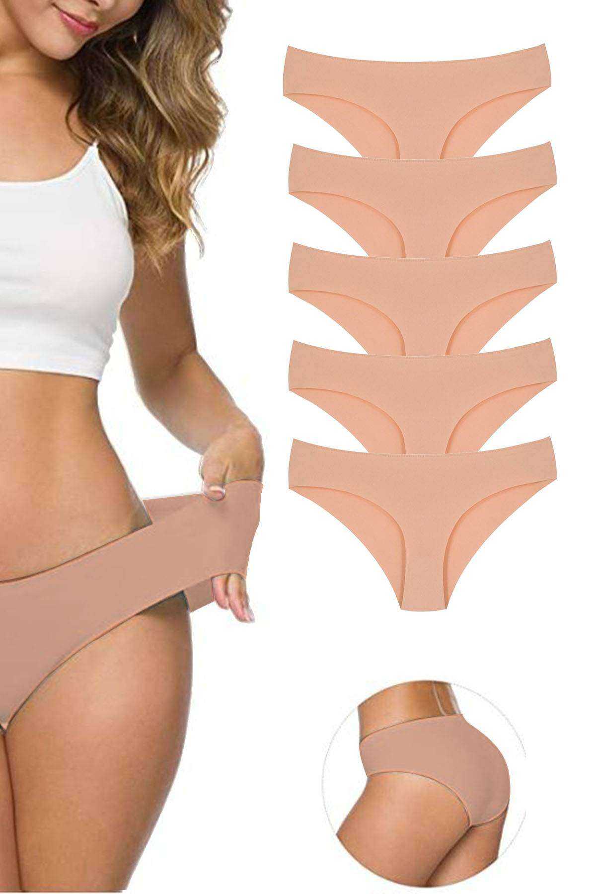 5Pcs Women's Seamless Laser Cut Stretchy Non-marking Panties Skin