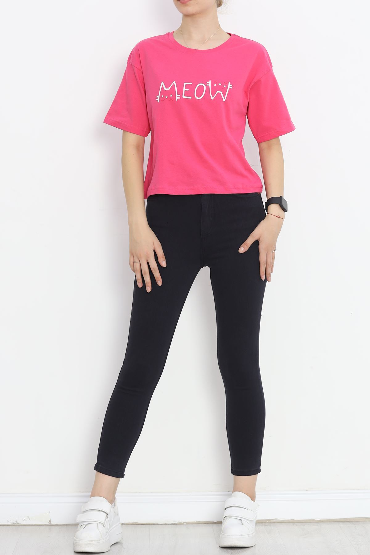 Printed Crop T-shirt Fuchsia