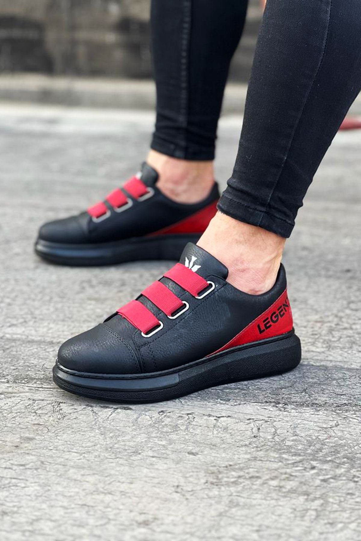 3 Band Legend Charcoal Red Thick Sole Casual Men's Shoes