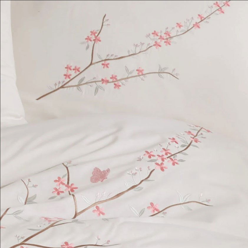 Double Poplin Premium Embroidered Duvet Cover Vera Cream