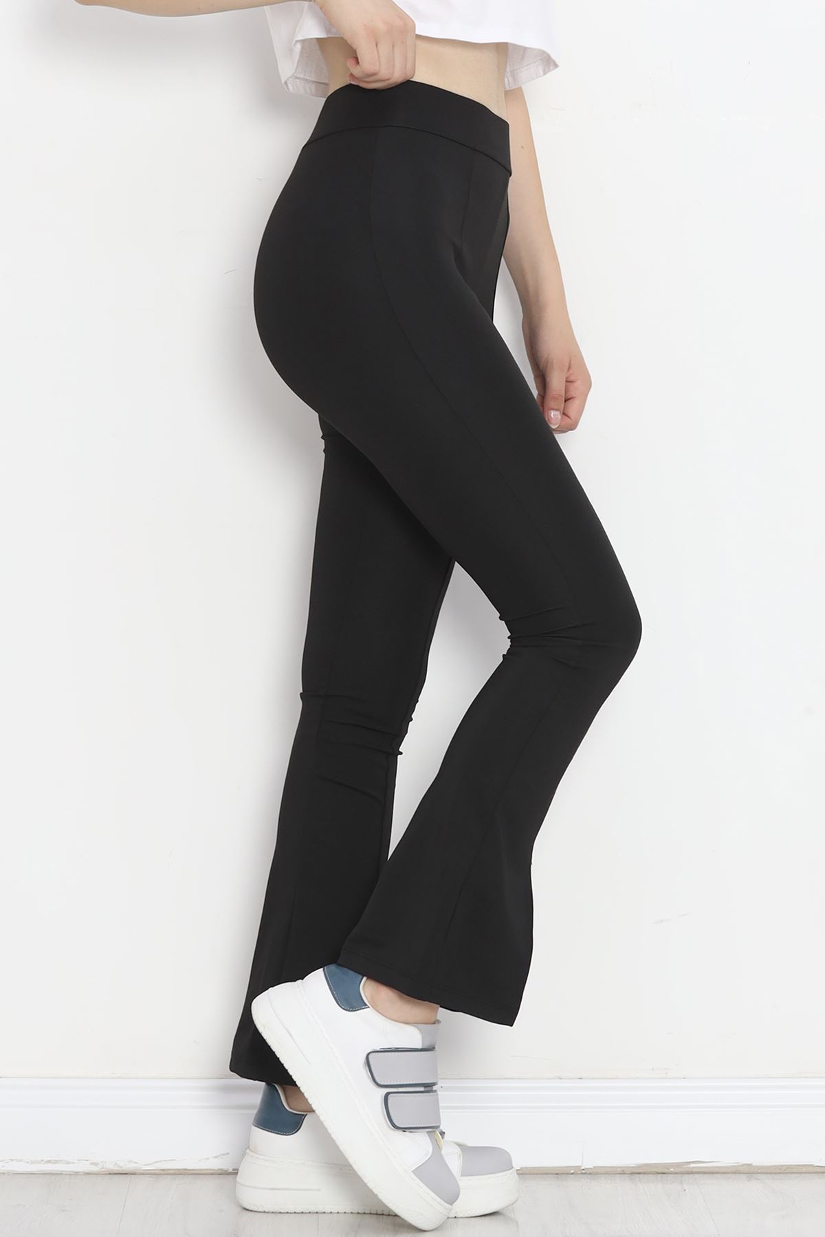 Flared Leggings Front Slit Leggings Black