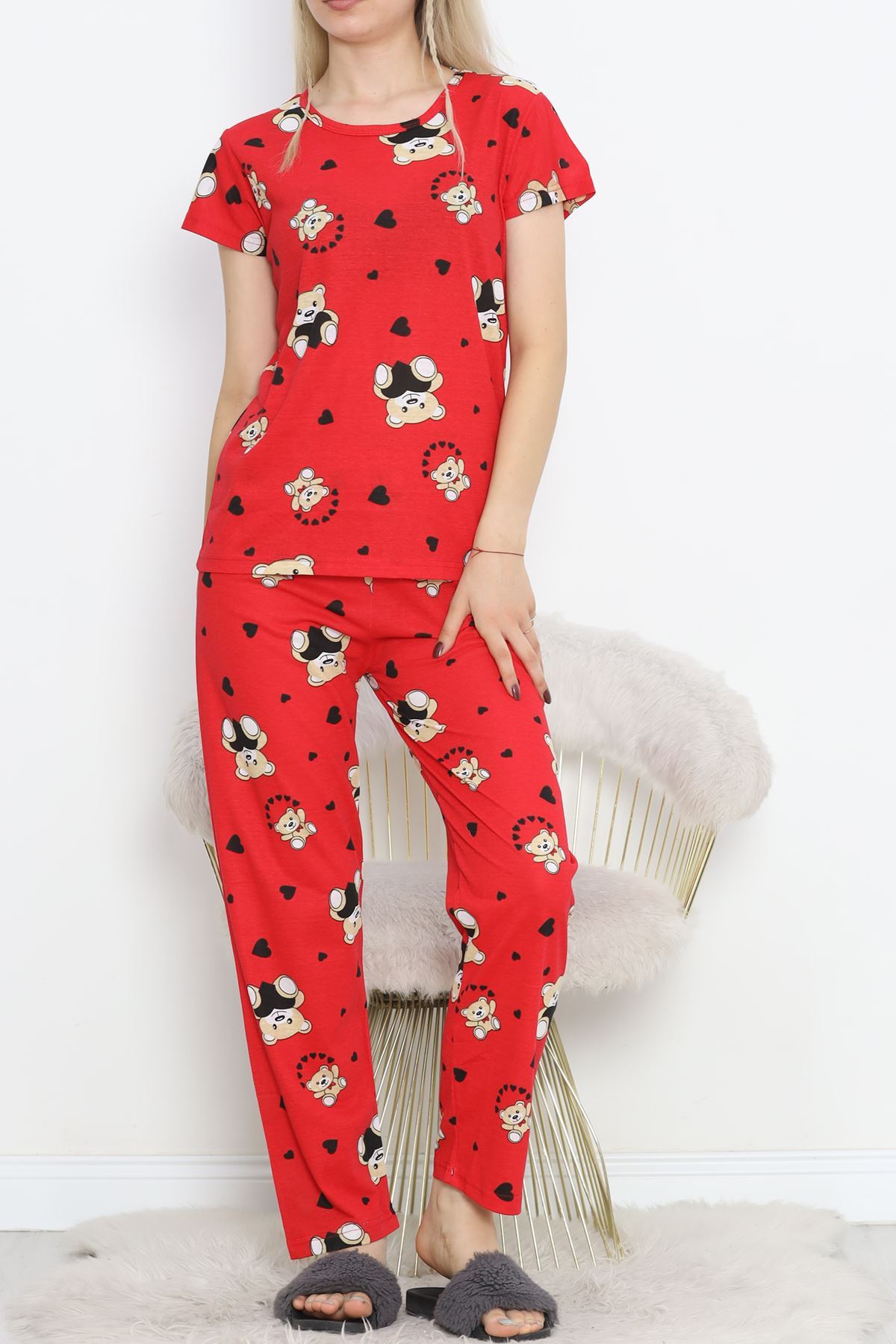 Patterned Pajama Set Red