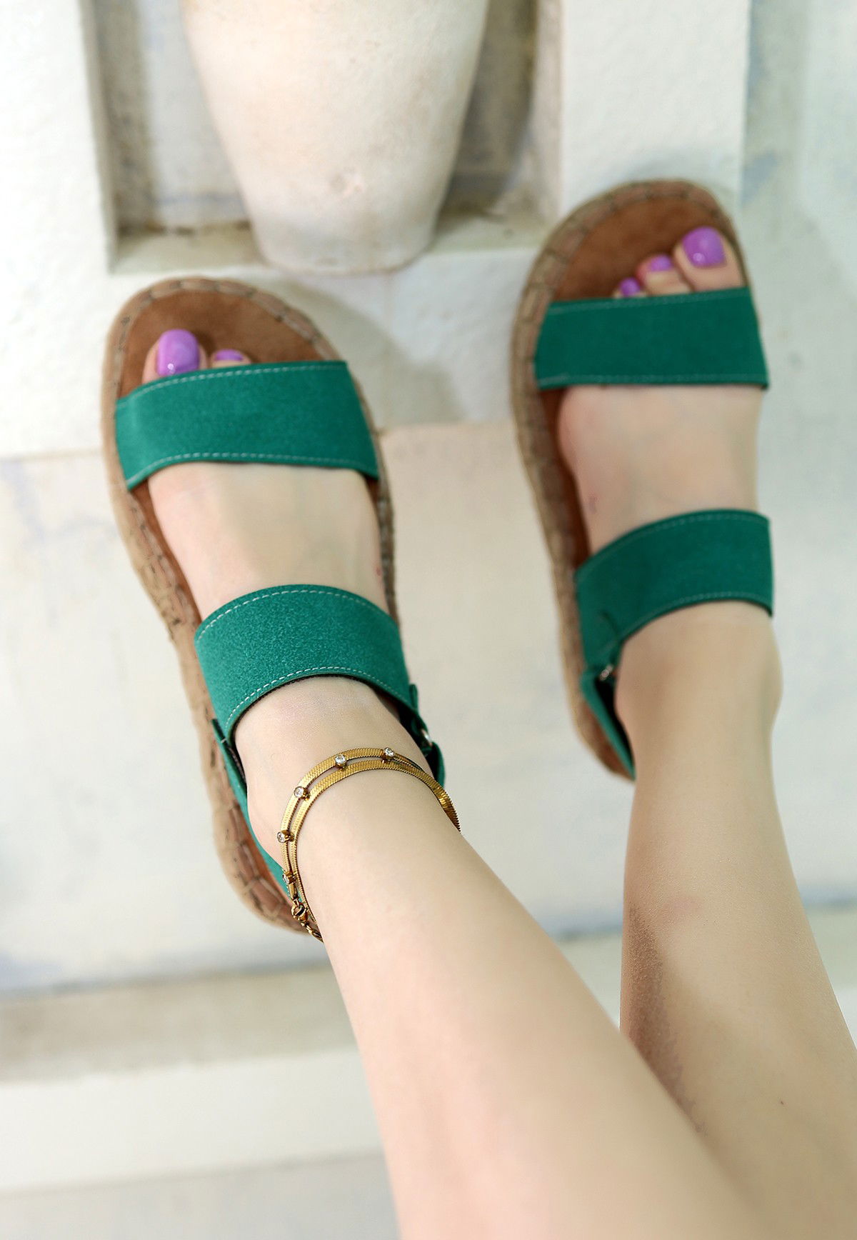 Turquoise Leather Velcro Sandals