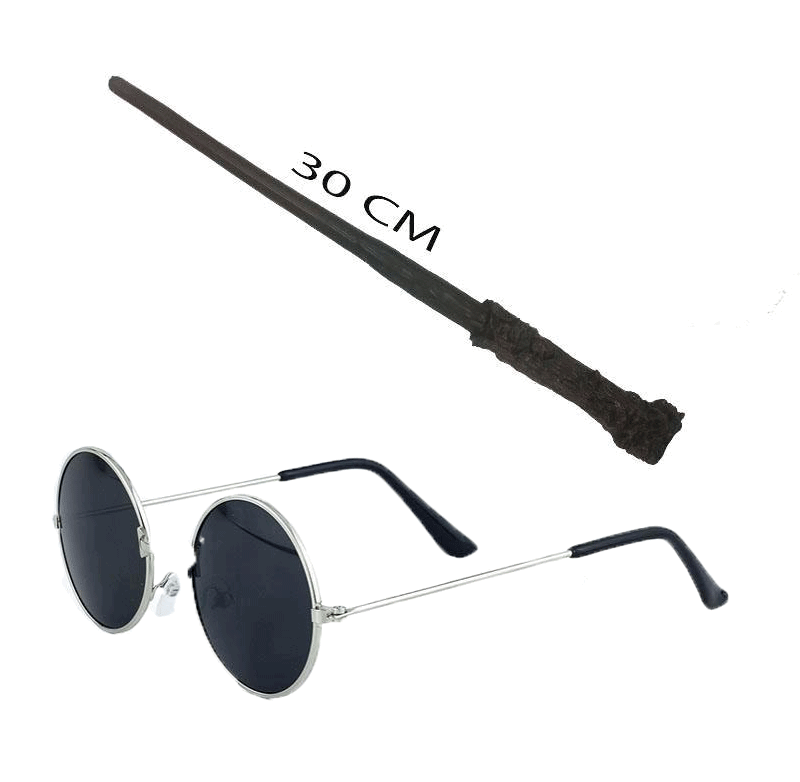 Harry Potter Wand 30 cm and Harry Potter Glasses Set with Black Metal Frame