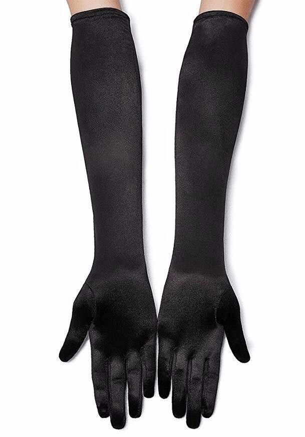 Black Color Lycra Long Fabric Gloves Up To Elbow 40 cm