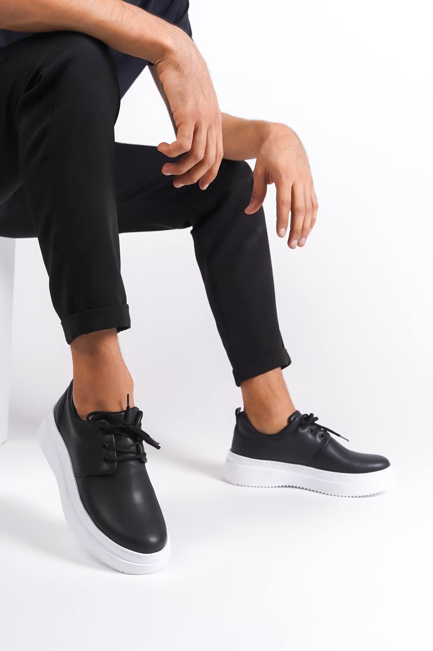 Black Leather Lace-up Casual Men's Shoes