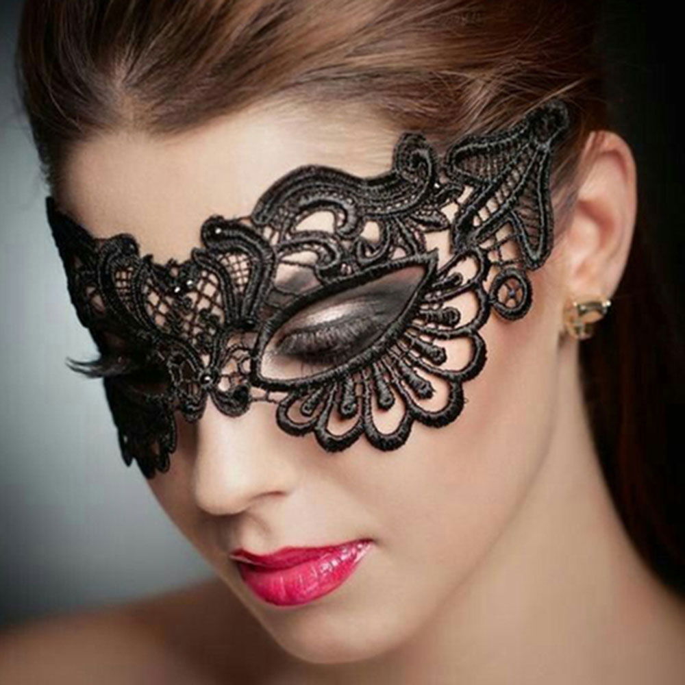 Black Color Extra Luxury Long Lace Embroidered Party Mask 6 No