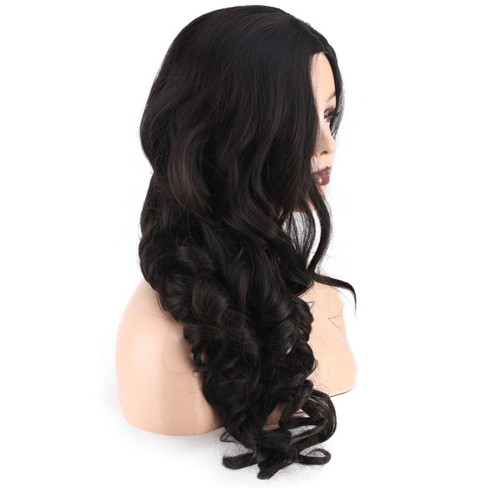 Long Kanekalon Fiber Synthetic Wig with Wavy Bangs / Chestnut