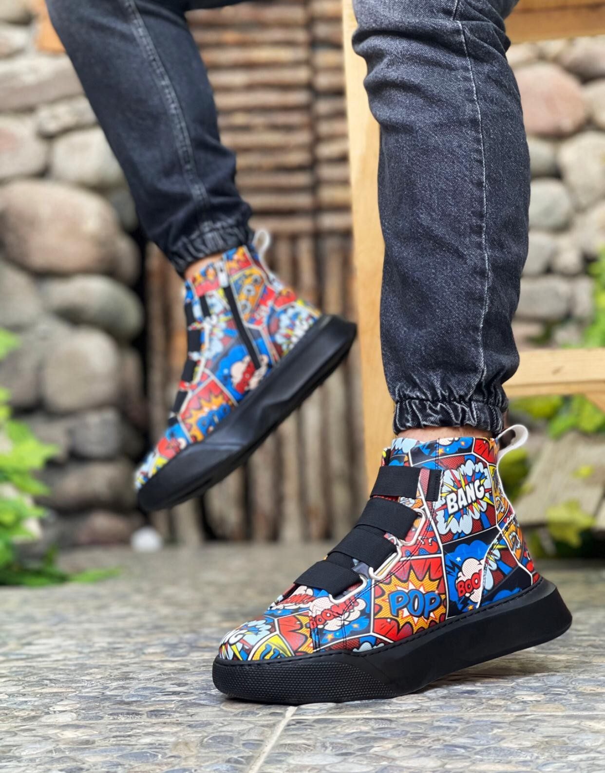 Men's High Sole Popart Model Sport Boots with Straps