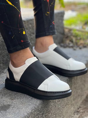 White Skin Black High Sole Lace-up Casual Men's Shoes