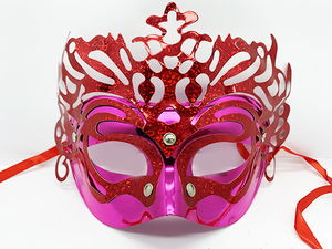 Metallized Extra Shiny Hologram Party Mask Red Color 23x14 cm