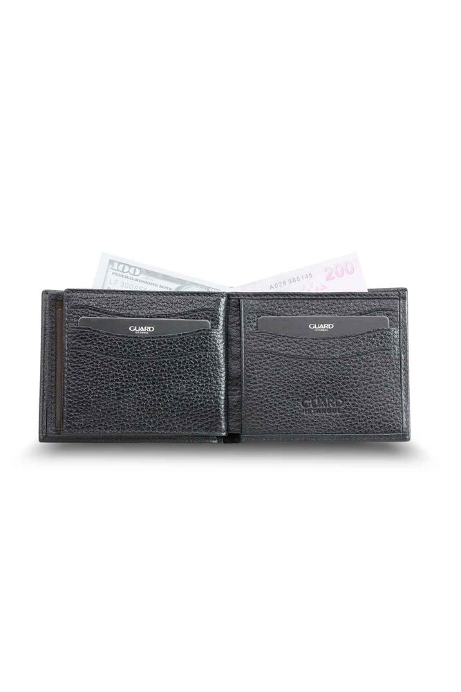 Black Double Pisot Horizontal Leather Men's Wallet