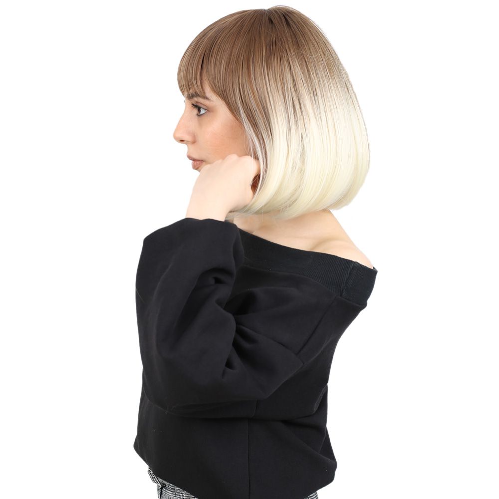 Kanekalon Fiber Synthetic Wig with Short Cut Special Bangs / Auburn / Platinum Ombré