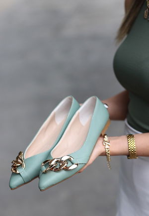 Mint Green Skin Chain Babet Shoes