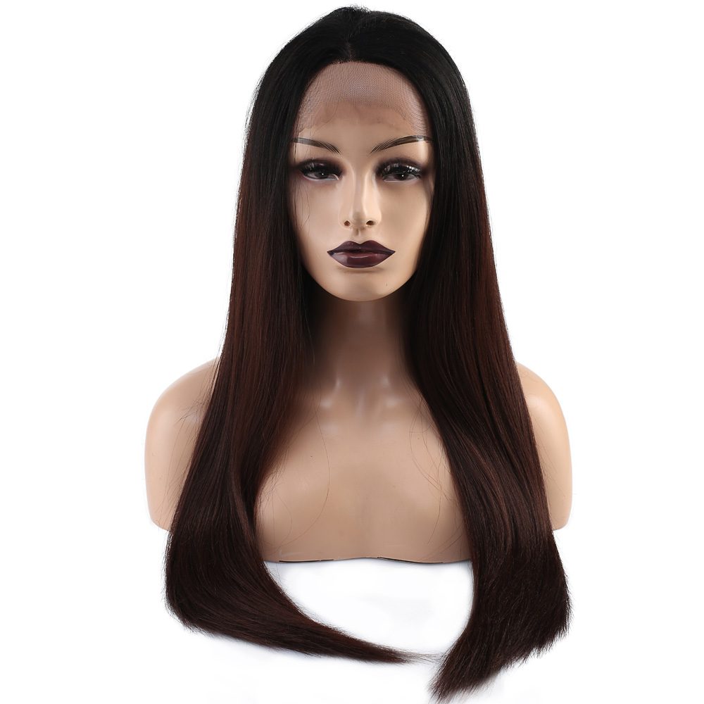 Straight Kanekalon Fiber Synthetic Tulle Wig / Black / Dark Brown Ombré