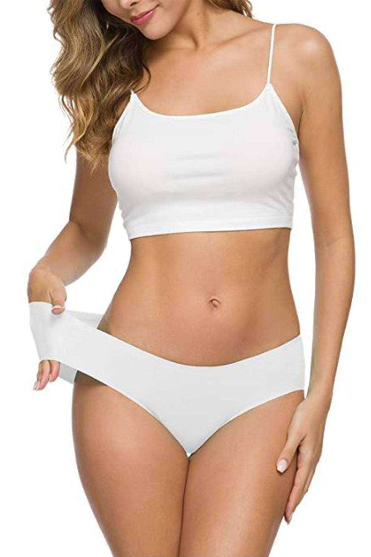 7Pcs Women's Seamless Laser Cut Stretchy Non-marking Panties White