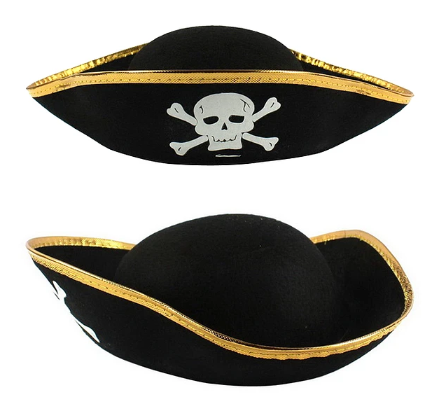 Black Color Slouchy Sailor Pirate Pirate Hat Adult 32x24 cm with Gold Ribbon