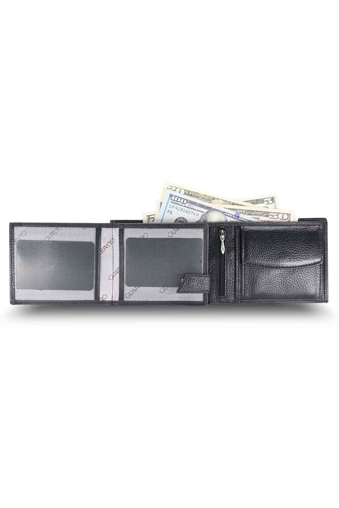 Black Leather Men's Wallet with Coin Compartment