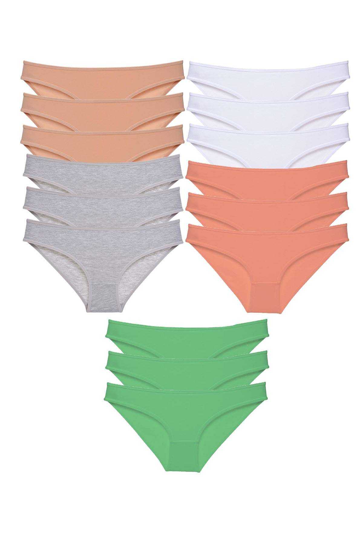 15pcs Super Eco Set Lycra Women Slip Panties Skin Gray White Powder Green