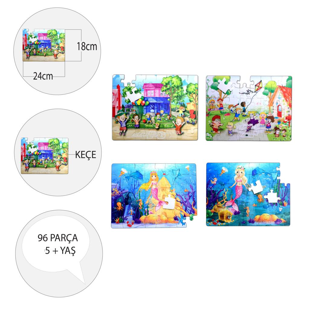 4 Set - 96 Piece Playground and Mermaid 5+ Felt Jigsaw Puzzle - 5 Year Old Puzzle