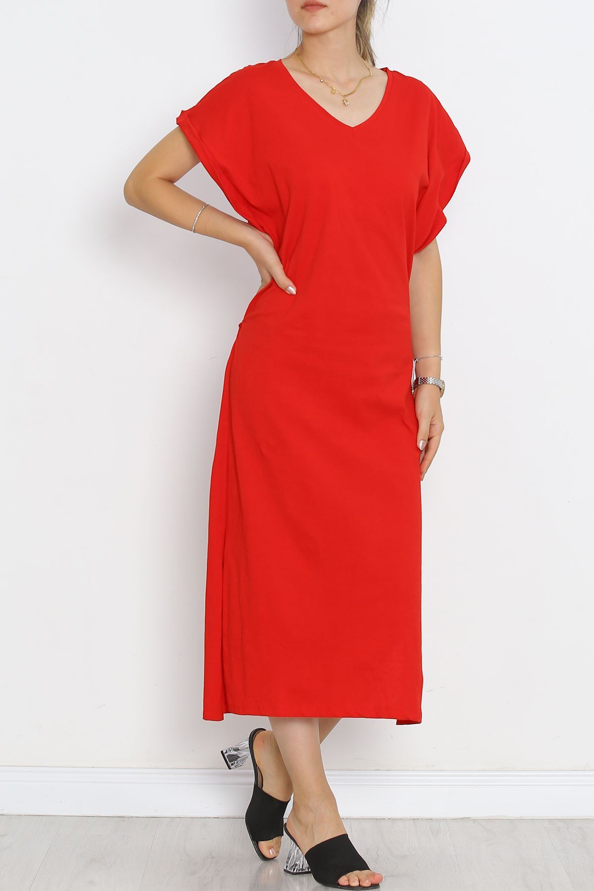 V-Neck Single Jersey Dress Red