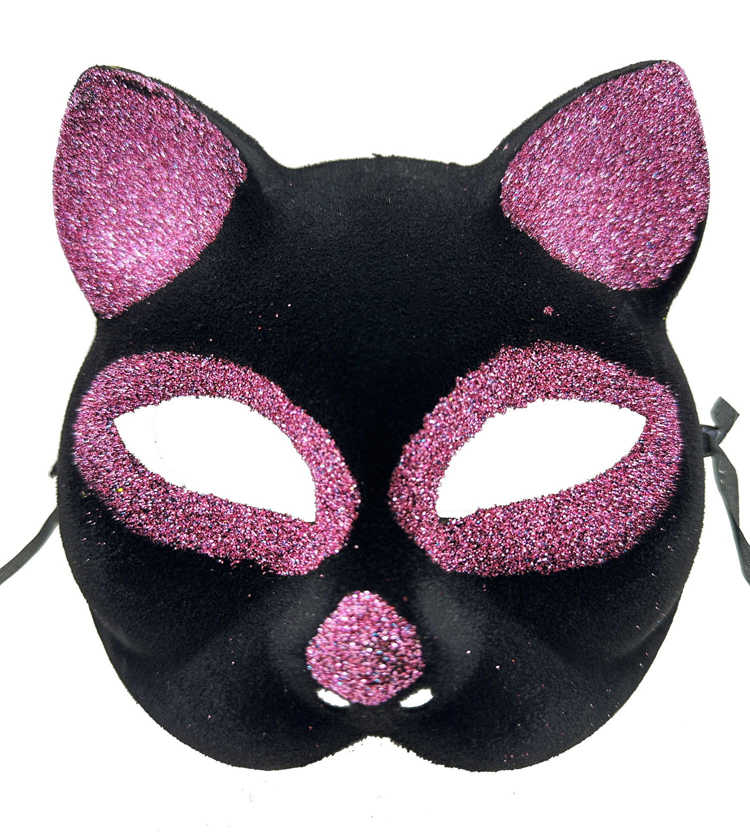 Black Color Pink Silvery Suede Covering Cat Mask 18x14 cm