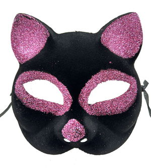 Black Color Pink Silvery Suede Covering Cat Mask 18x14 cm