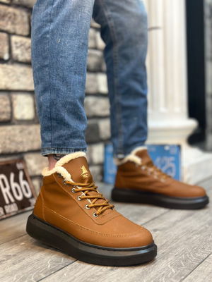 Sheepskin Lace-up Outdoor Tan Men's Style Sport Boots