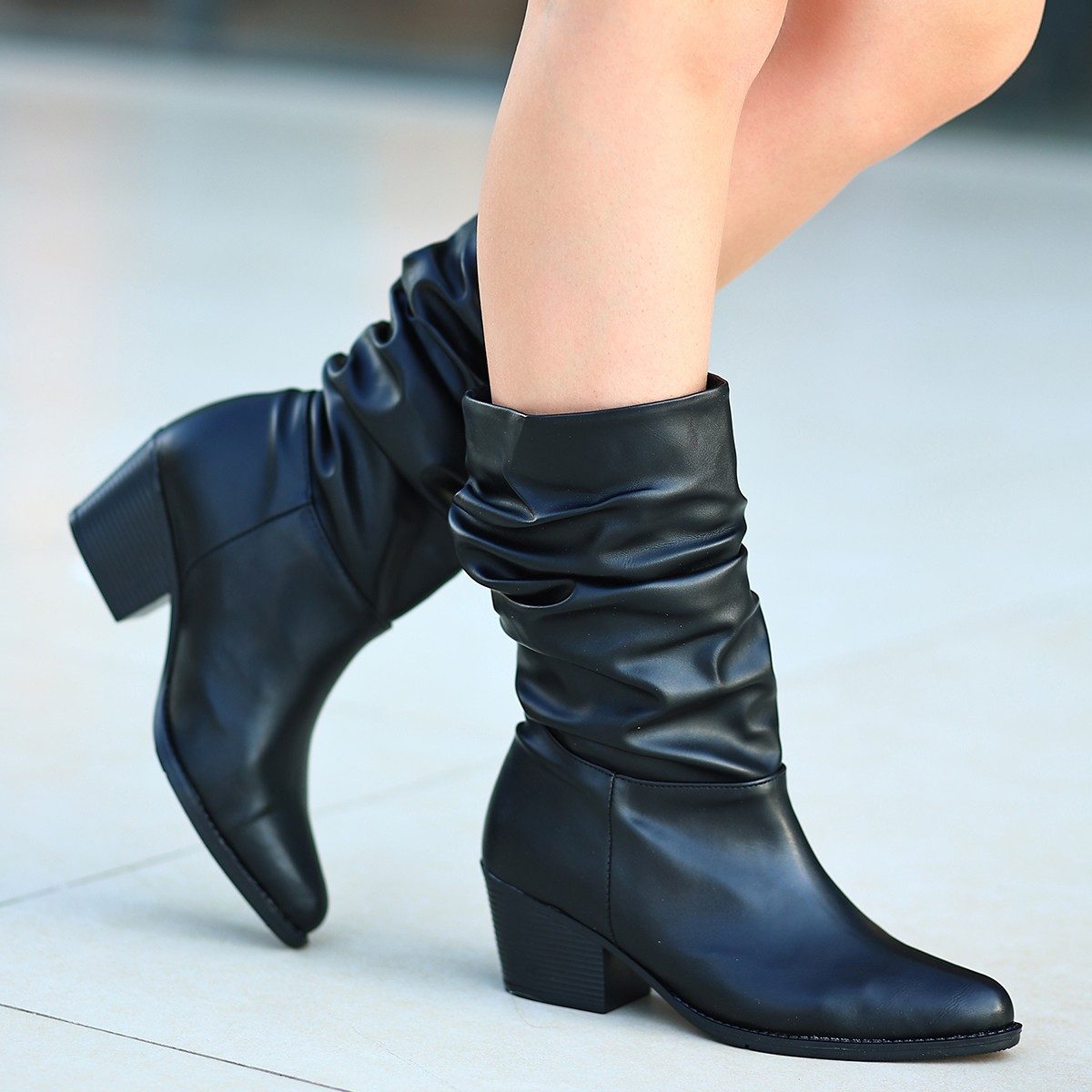 Black Skin Heeled Boots