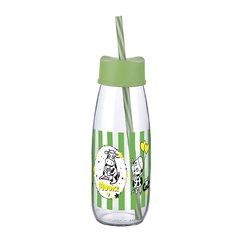 Straw Water And Milk Bottle Glass 250 ML - Green