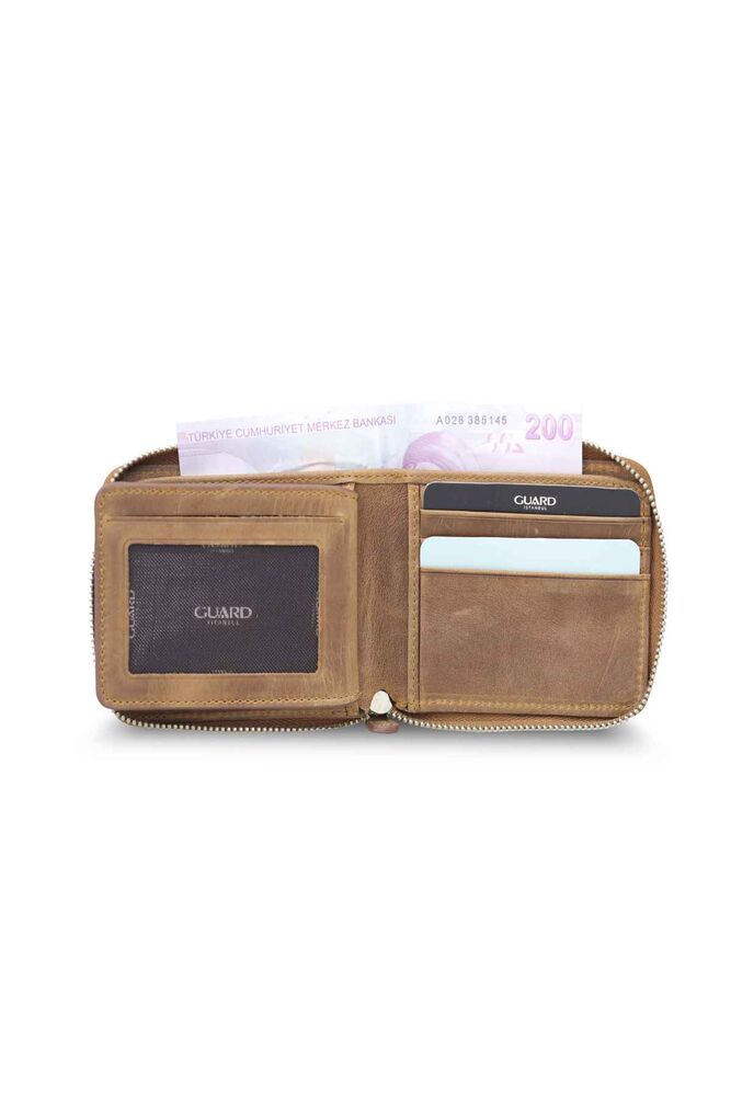 Antique Tan Zippered Horizontal Mini Leather Wallet