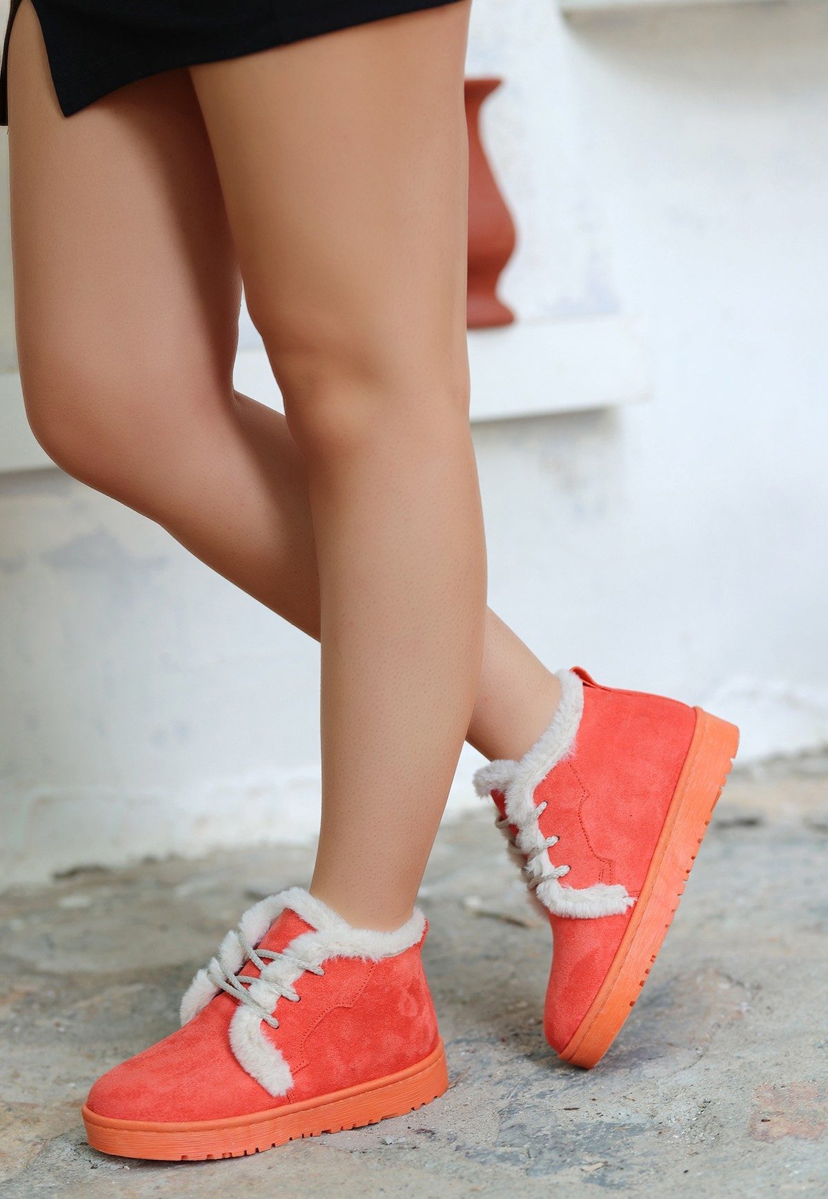 Orange Suede Lace-up Boots