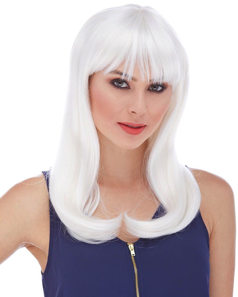 White Color Long Straight Party Wig